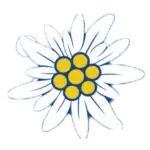 Logo della Malga Contrin con fiore di stella alpina stilizzato
